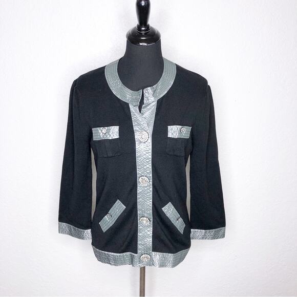 Michael Simon black gray rhinestone button silk blend cardigan size Small - Picture 1 of 16